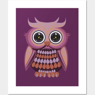 Star Eye Owl - Purple Orange Posters and Art